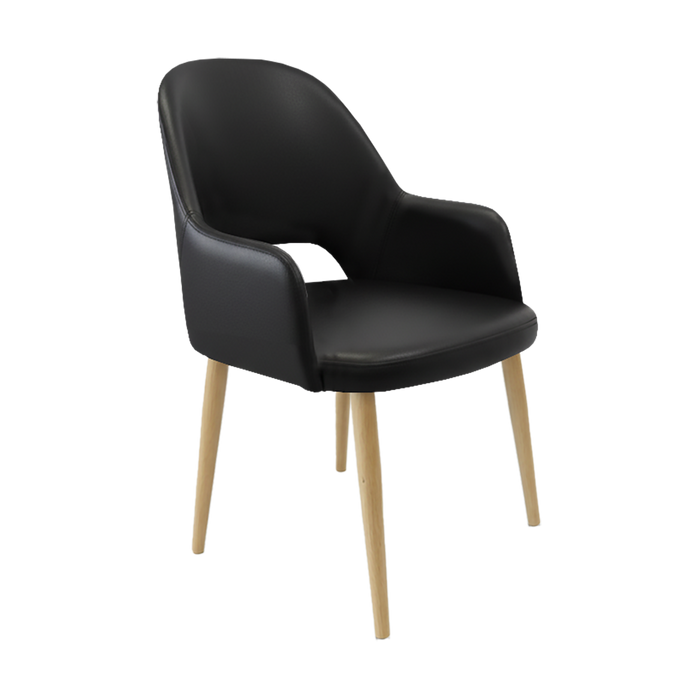 Bourbon Armchair - Black Vinyl with Oak Round Legs