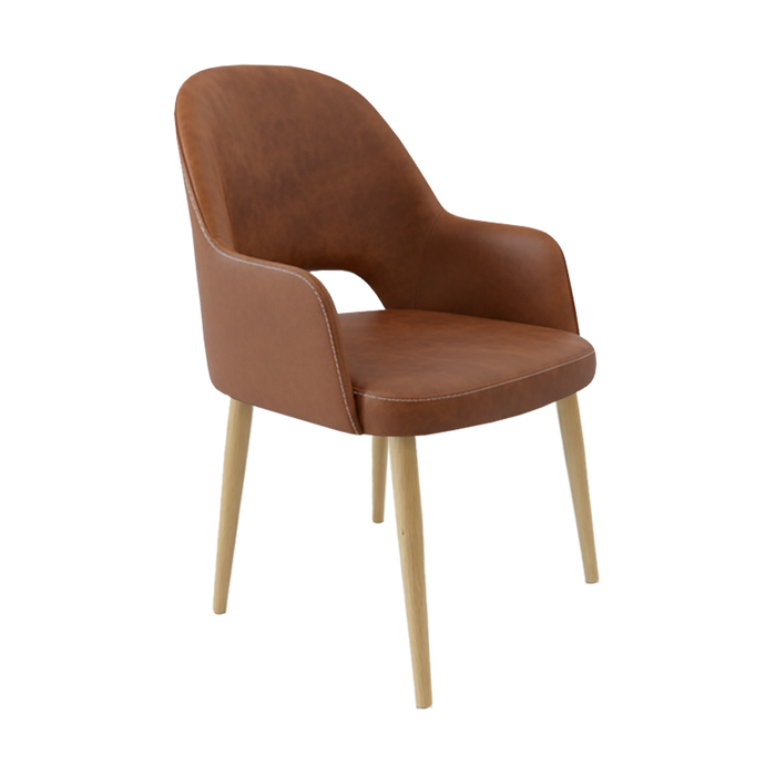 Bourbon Armchair - Tan with Oak Round Legs