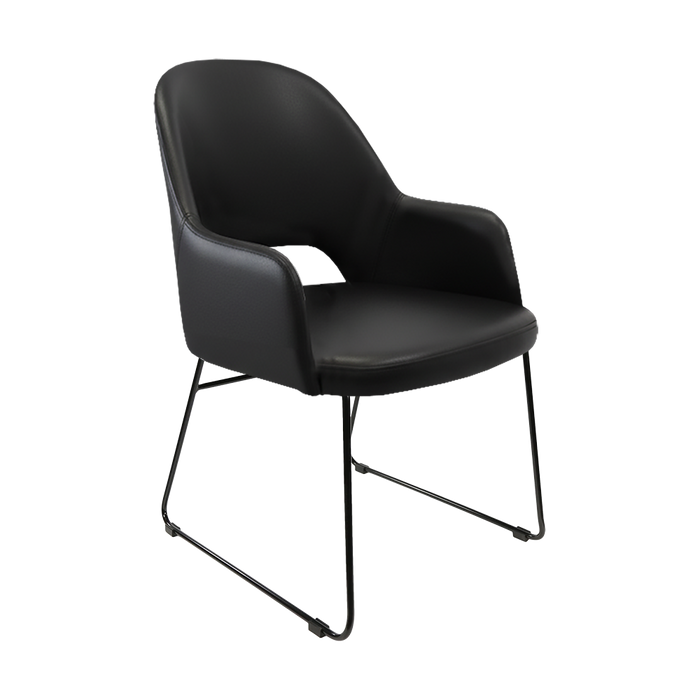 Bourbon Armchair - Black Vinyl with Sled Base