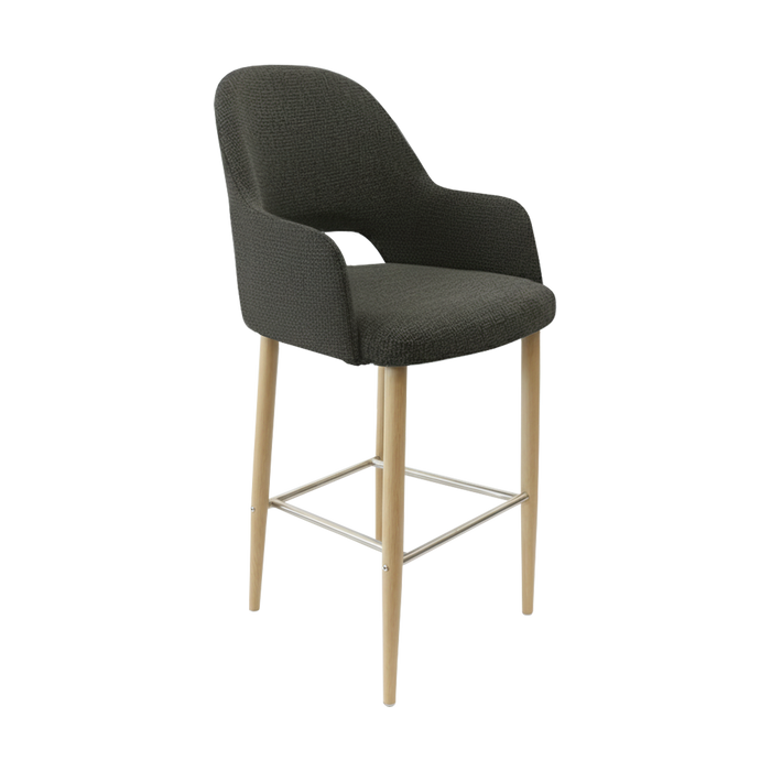 Bourbon 750mm Barstool - Anthracite Fabric with Oak Round Legs
