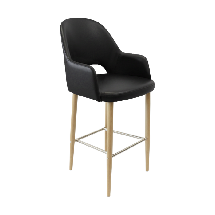 Bourbon 750mm Barstool - Black Vinyl with Oak Round Legs