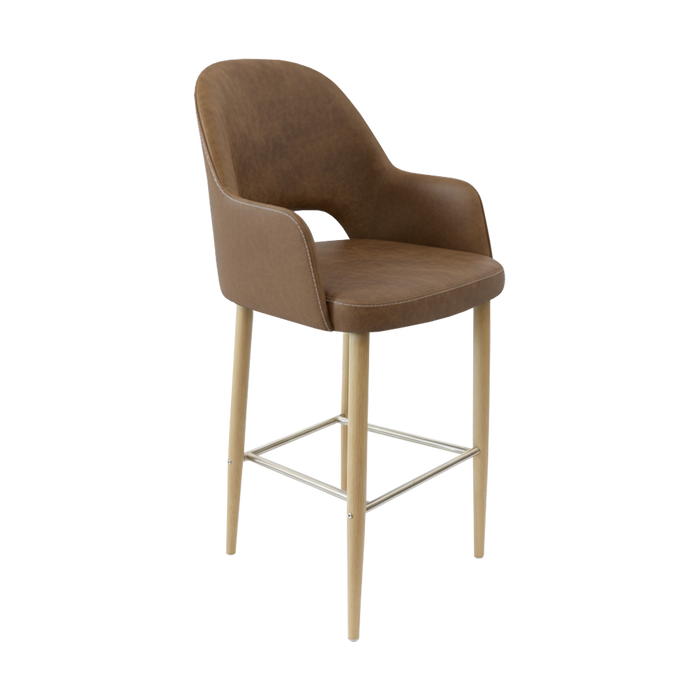 Bourbon 750mm Barstool - Mocha Fabric with Oak Round Legs