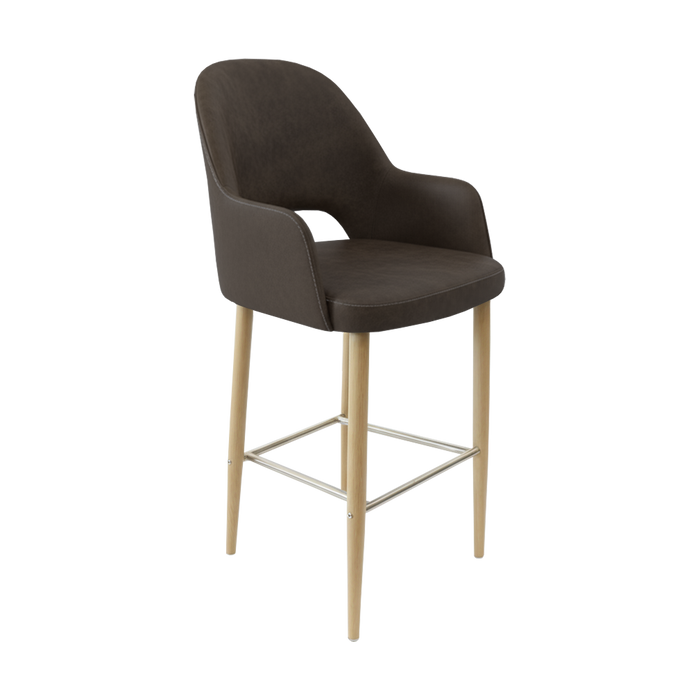 Bourbon 750mm Barstool - Charcoal Fabric  with Oak Round Legs