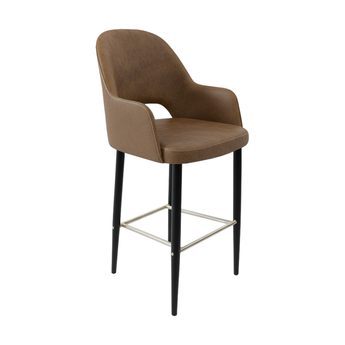 Bourbon 750mm Barstool - Mocha Fabric with Black Round Legs