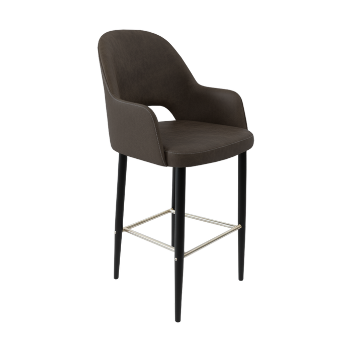 Bourbon 750mm Barstool - Charcoal Fabric  with Black Round Legs