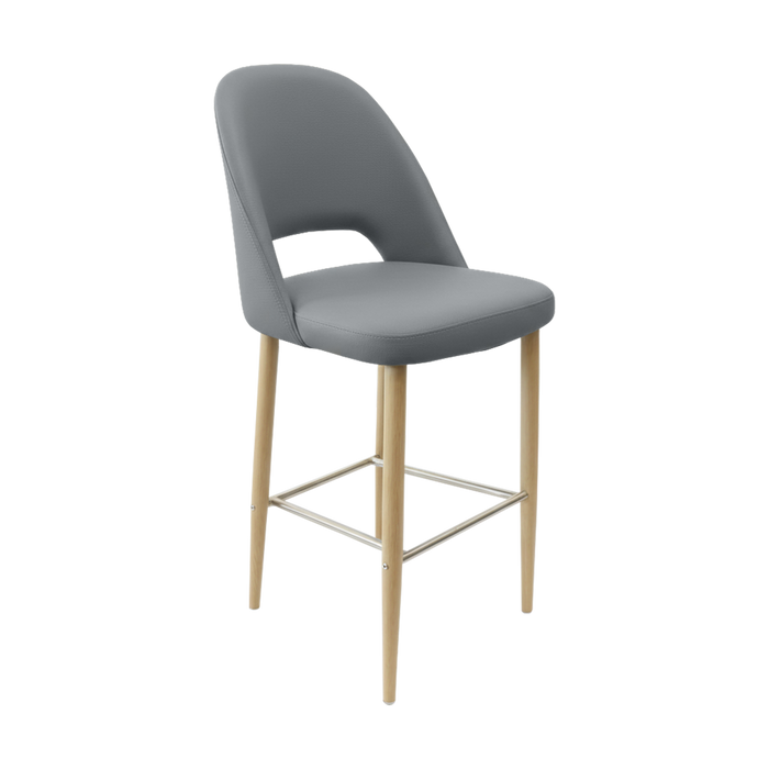 Crescent 750mm Barstool - Stone Vinyl with Oak Round Legs