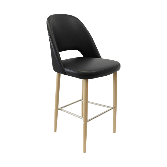 Crescent 750mm Barstool - Black Vinyl with Oak Round Legs
