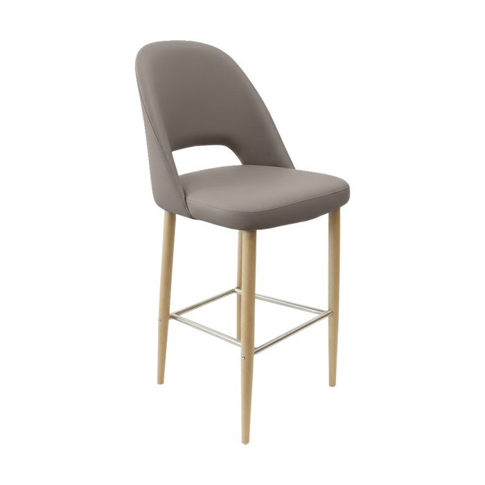 Crescent 750mm Barstool - Nougat Vinyl with Oak Round Legs
