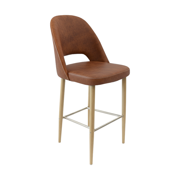 Crescent 750mm Barstool - Tan with Oak Round Legs