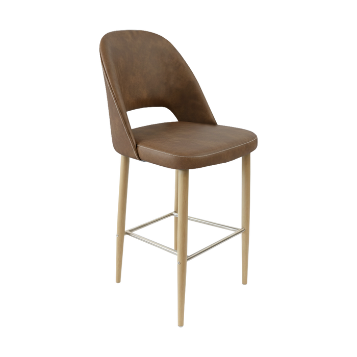 Crescent 750mm Barstool - Mocha Fabric with Oak Round Legs