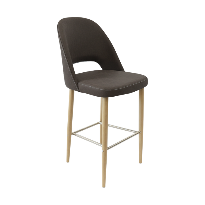 Crescent 750mm Barstool - Charcoal Fabric  with Oak Round Legs