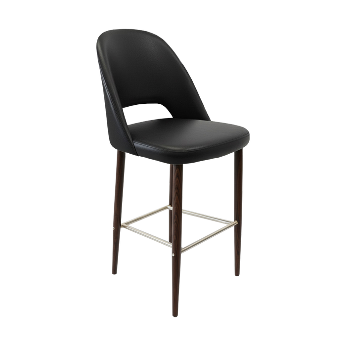 Crescent 750mm Barstool - Black Vinyl with Wenge Round Legs