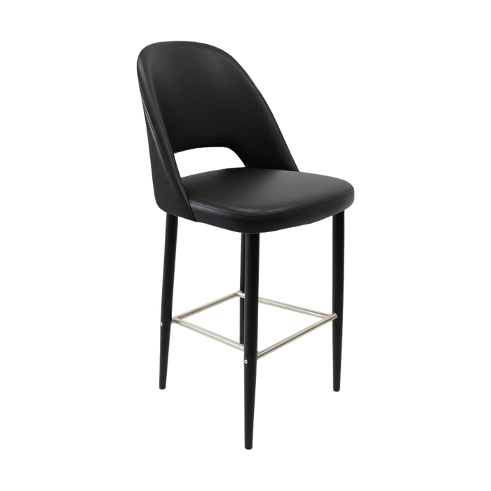 Crescent 750mm Barstool - Black Vinyl with Black Round Legs