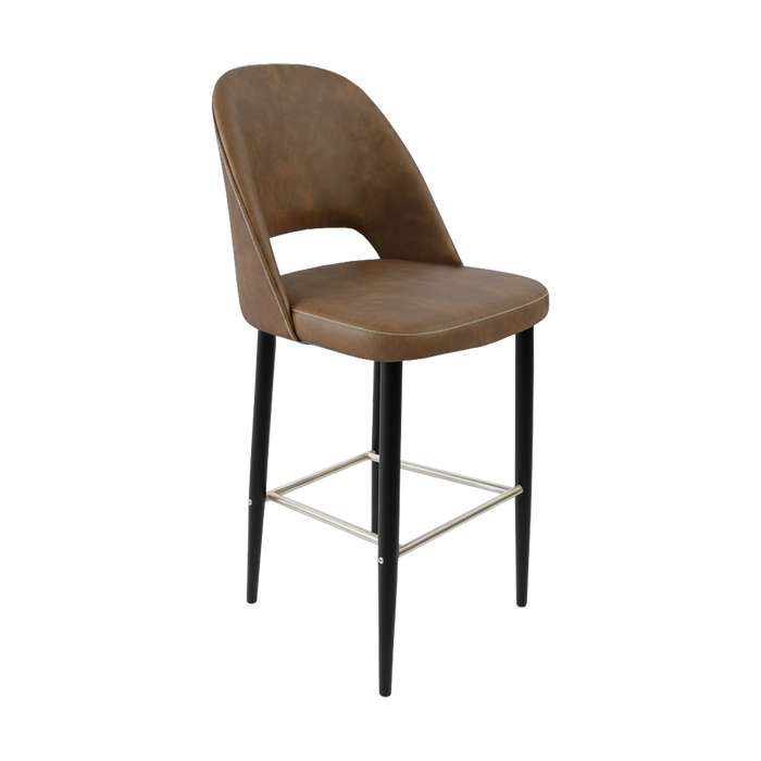 Crescent 750mm Barstool - Mocha Fabric with Black Round Legs