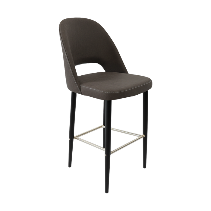 Crescent 750mm Barstool - Charcoal Fabric  with Black Round Legs