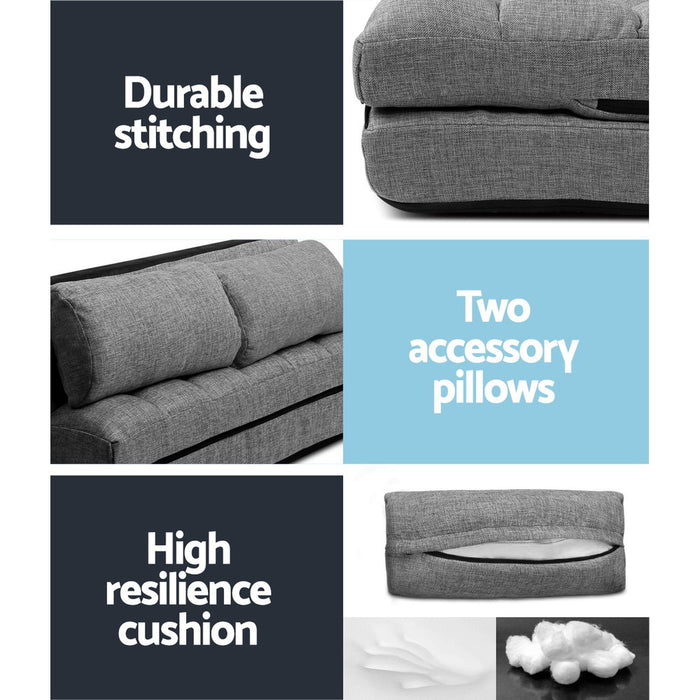 Artiss Floor Lounge Sofa Bed 2-seater Grey Fabric