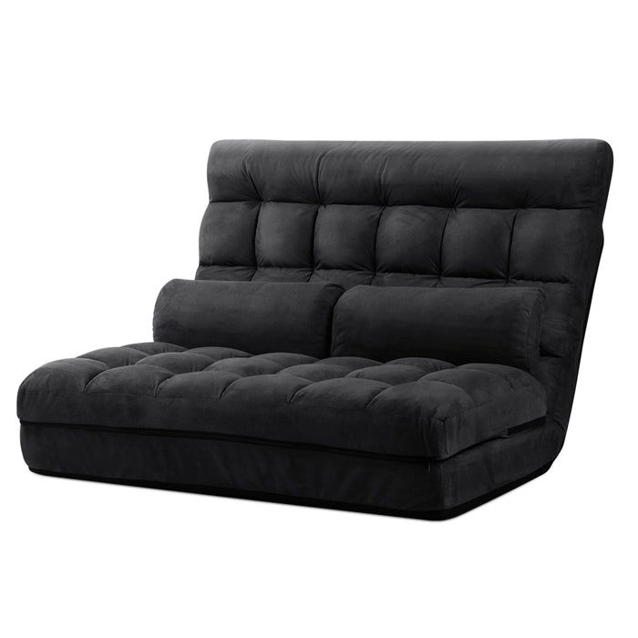 Artiss Floor Lounge Sofa Bed 2-seater Charcoal Suede