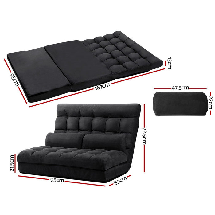 Artiss Floor Lounge Sofa Bed 2-seater Charcoal Suede