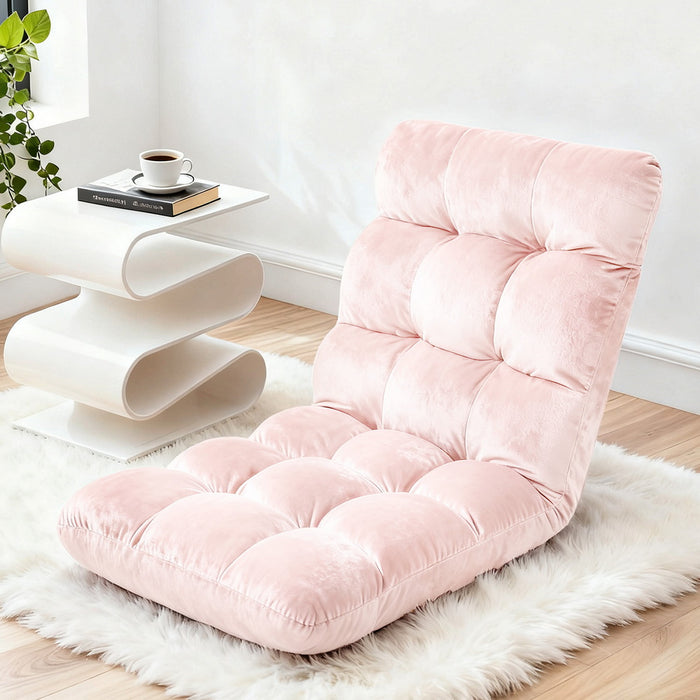 Artiss Floor Lounge Sofa Bed Flannel Fabric Pink