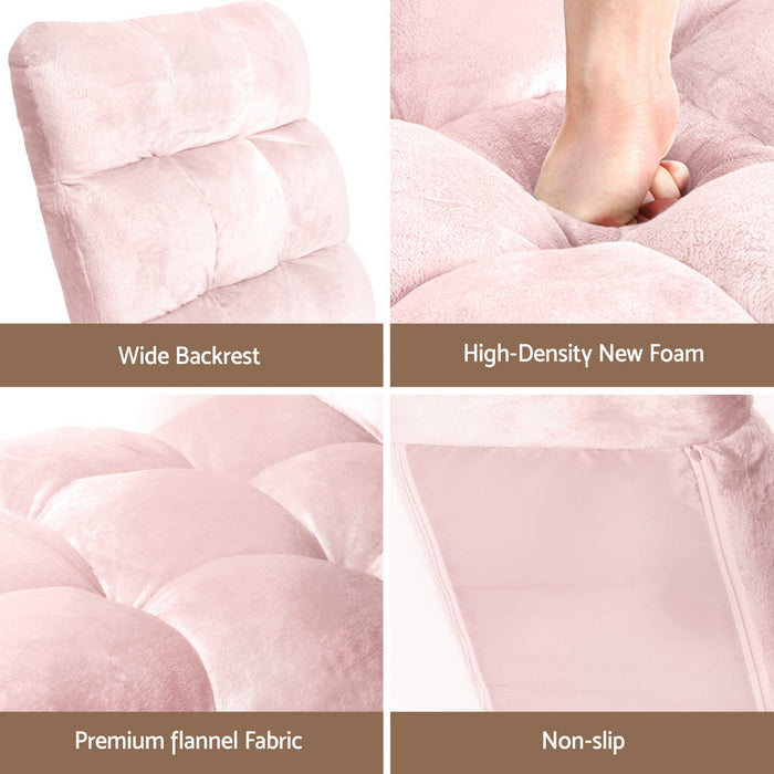 Artiss Floor Lounge Sofa Bed Flannel Fabric Pink