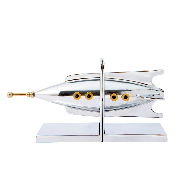 Aluminium Rocket Ship Bookends