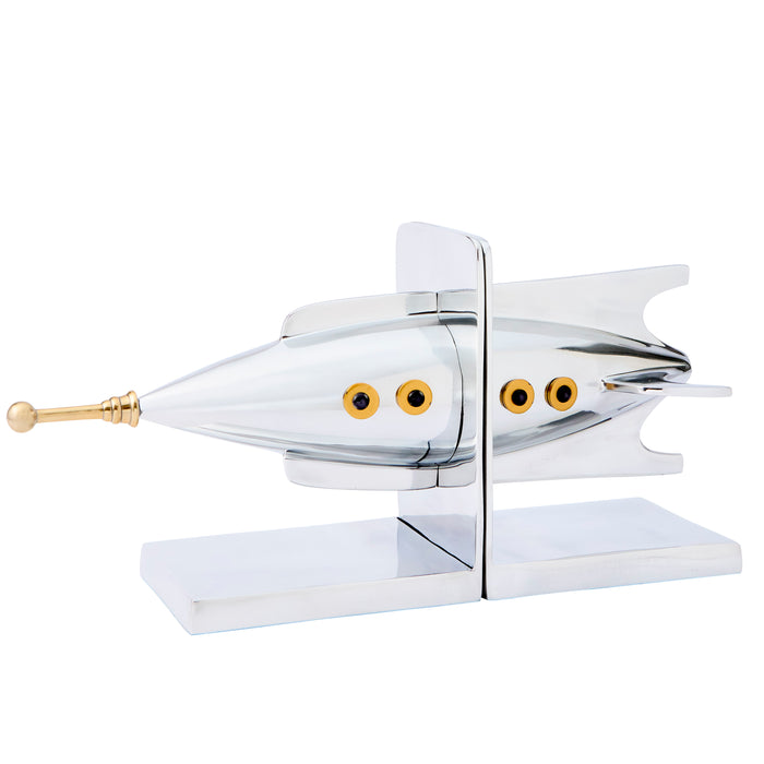Aluminium Rocket Ship Bookends