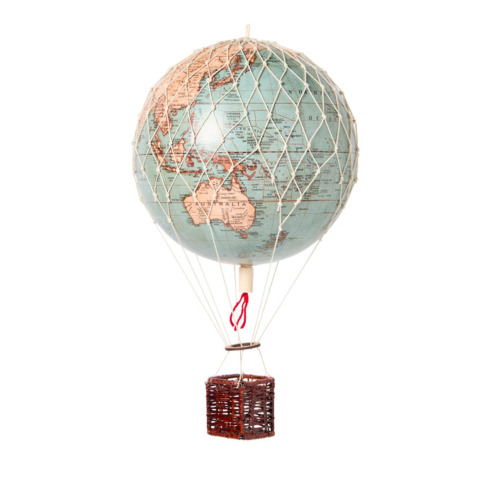 Hot Air Balloon, 20cm, Vintage Blue Globe - Wicker