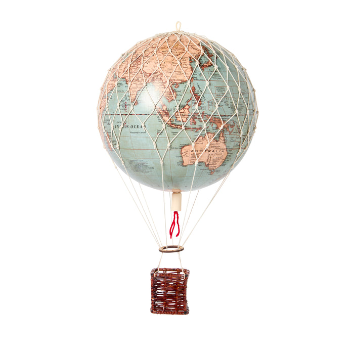 Hot Air Balloon, 20cm, Vintage Blue Globe - Wicker