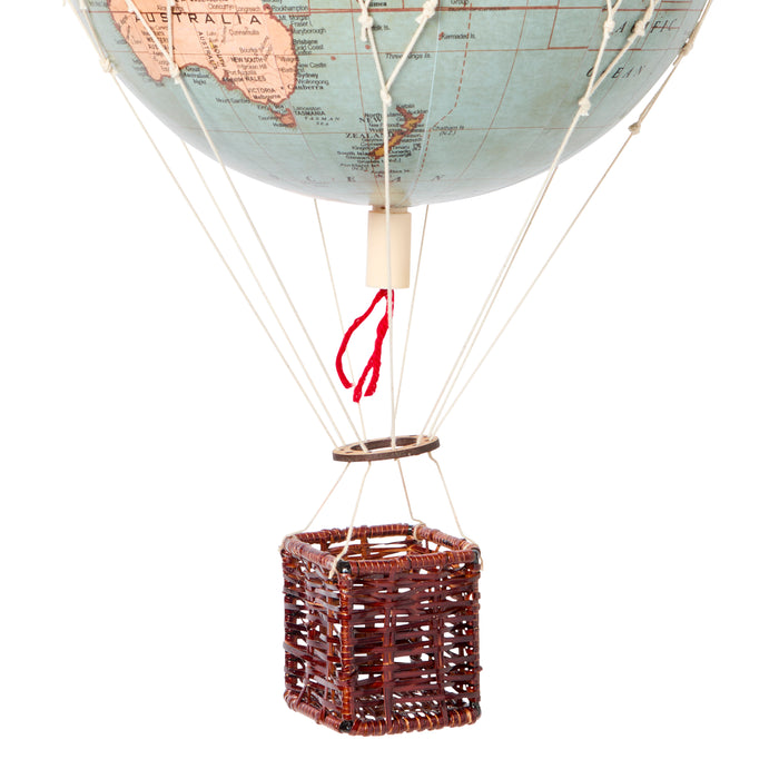 Hot Air Balloon, 20cm, Vintage Blue Globe - Wicker