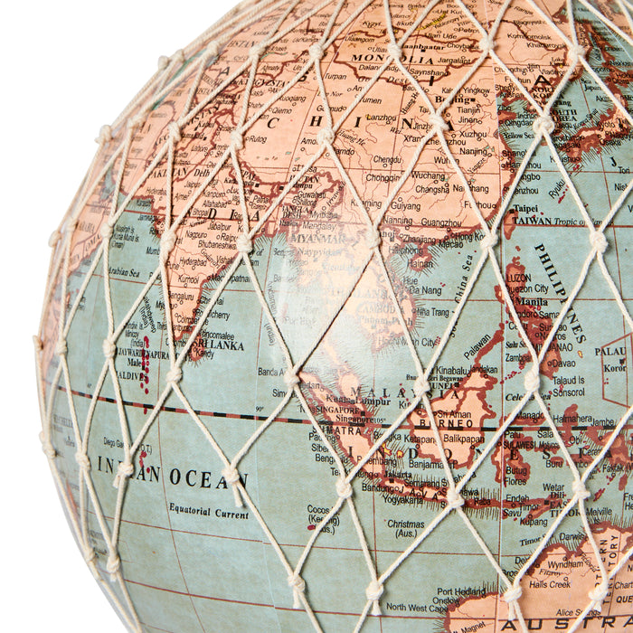 Hot Air Balloon, 20cm, Vintage Blue Globe - Wicker