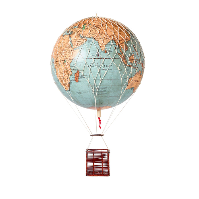Hot Air Balloon, 30cm, Vintage Blue Globe - Wicker