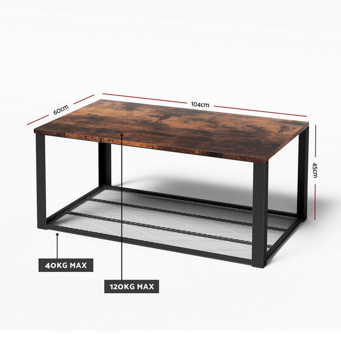 Artiss Coffee Table 2-Tier Rustic Brown 104CM
