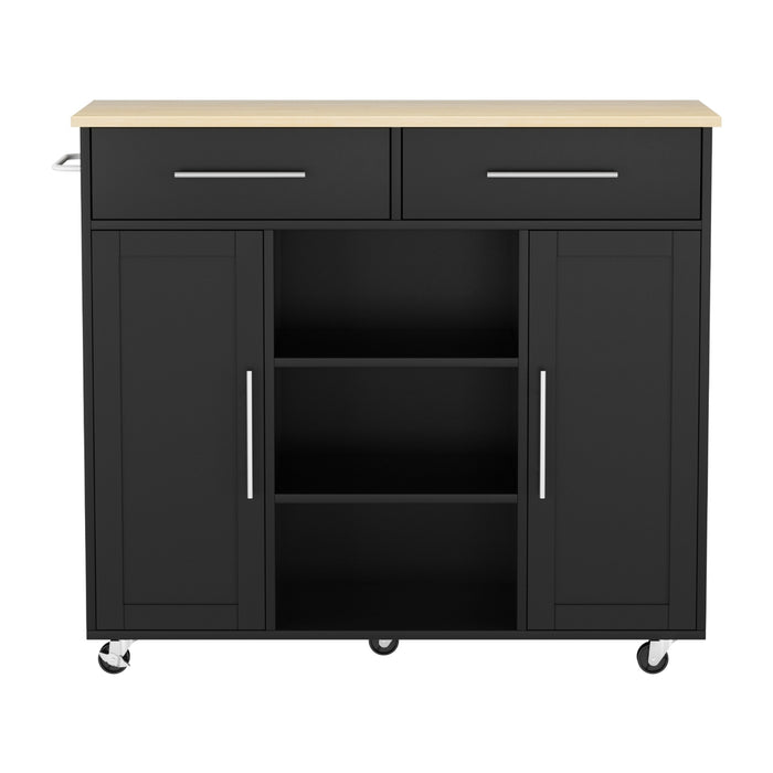 Artiss Kitchen Island Trolley Rolling Serving Cart Storage Drawer Cabinet 100cm Black