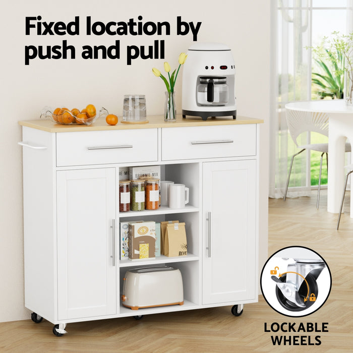 Artiss Kitchen Island Trolley Rolling Serving Cart Storage Drawer Cabinet 100cm White