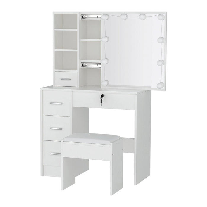 Artiss Dressing Table Set Stool 10 Led Bulbs White Dylan