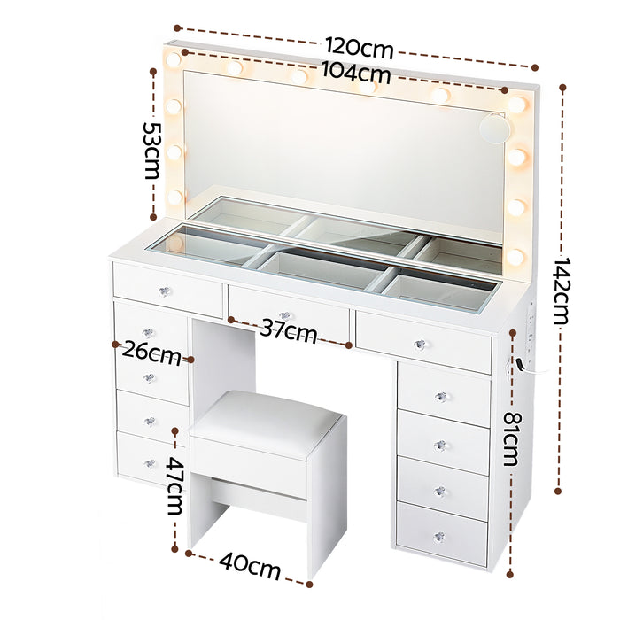Artiss Dressing Table Vanity Desk Set Stool LED Bulbs White