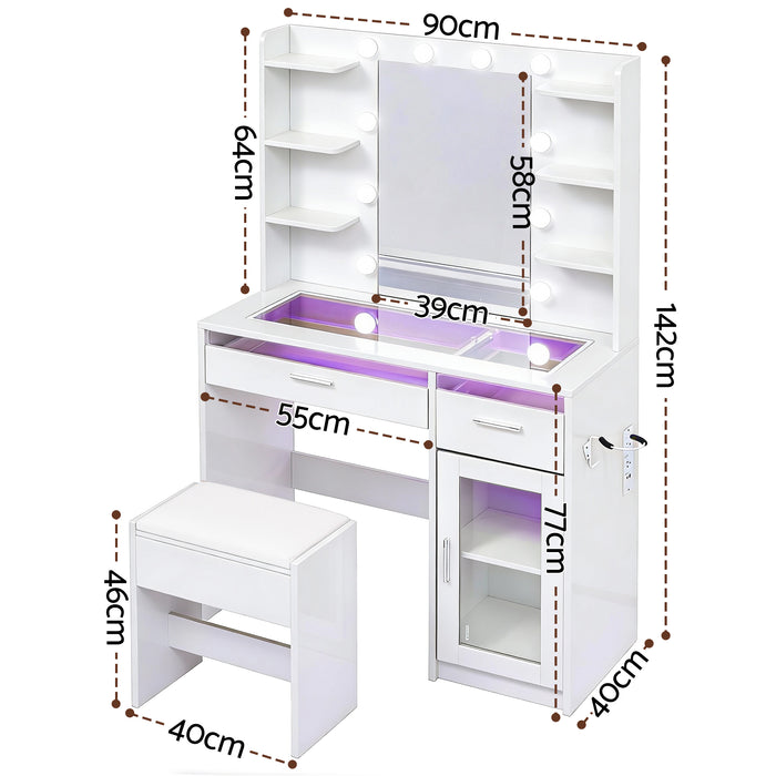 Artiss Dressing Table Vanity Desk Set 10 LED Bulbs RGB Light White