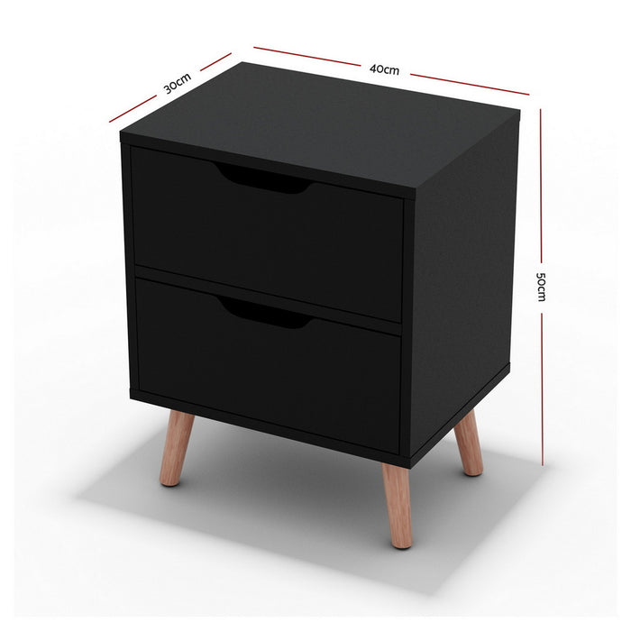 Artiss Bedside Table 2 Drawers - BODEN Black