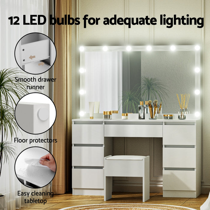 Artiss Dressing Table Vanity Desk Set Stool 12 Led Bulbs White