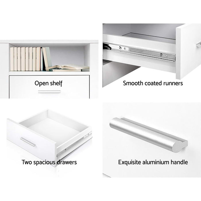 Artiss 2 X Bedside Table 2 Drawers with Shelf - TARA White