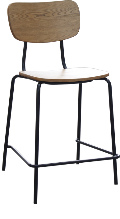 Tiramisu 650mm Barstool - Black Frame with Oak Ply Seat & Back Rest