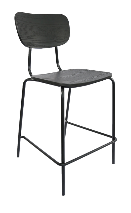 Tiramisu 650mm Barstool - Black Frame with Black Ply Seat & Back Rest