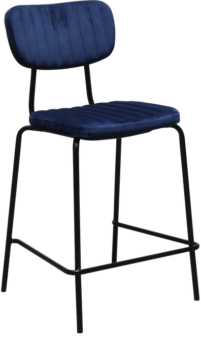 Tiramisu 650mm Barstool - Black Frame with Denim Velvet Seat & Back Rest