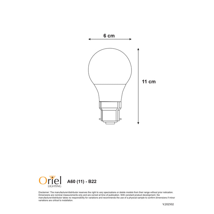 9W A60 Led B22 3000K