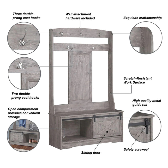 Barndoor Large Hall Tree - Grey Oak