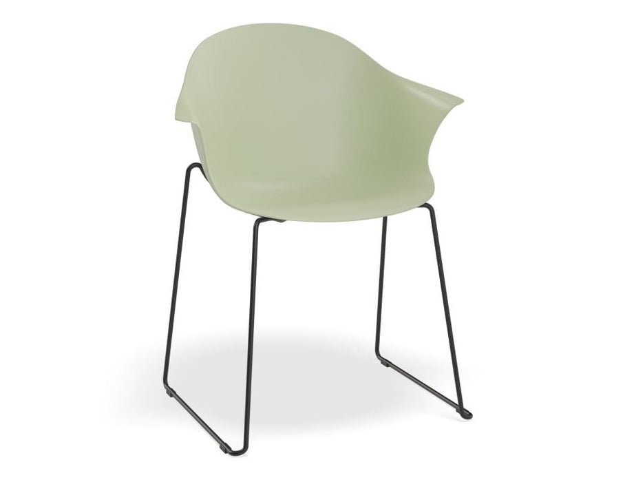 Pebble Armchair Mint Green with Shell Seat - Sled Base with White Legs