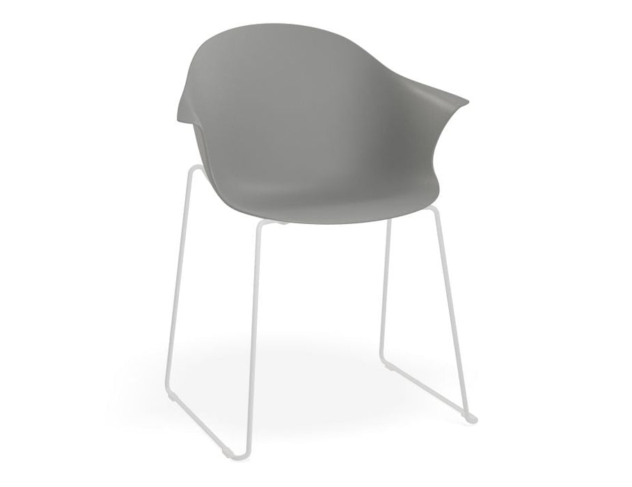 Pebble Armchair Grey with Shell Seat - Sled Base with White Legs