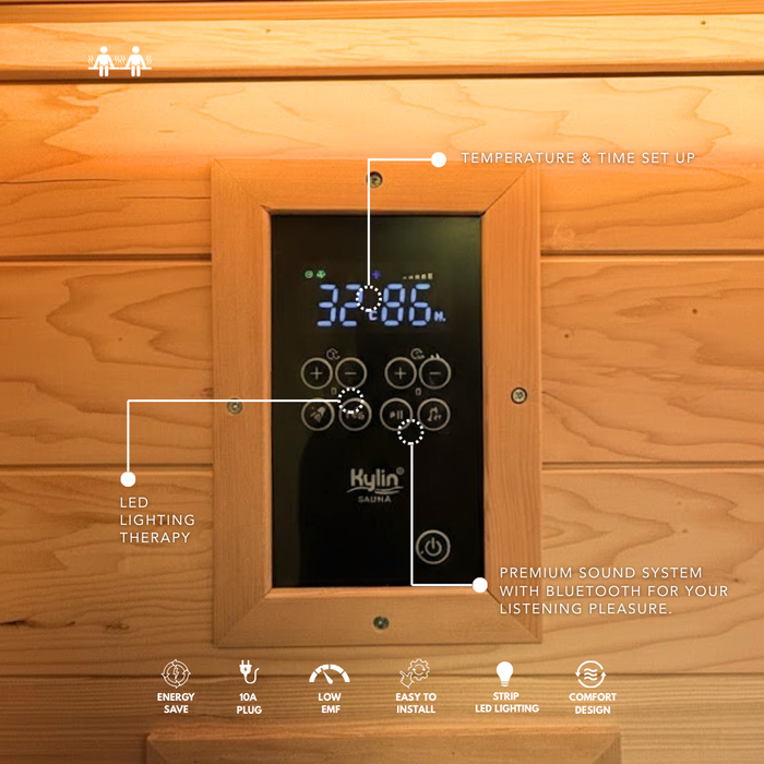 Kylin Low EMF Carbon Infrared Sauna 2 Person with floor heater H6201-F