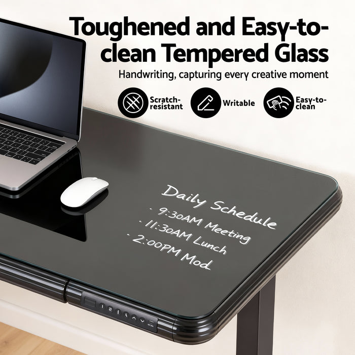 Artiss Standing Desk Motorised Tempered Glass Top Electric Black 120CM