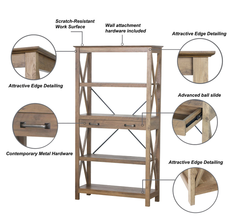 Joanna Open Shelf Bookcase With Drawer - Rustic Oak